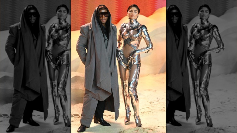 Law Roach standing next to Zendaya, in her metallic bodysuit, at the "Dune: Part Two" London premiere in 2024