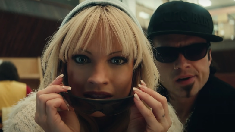 Lily James and Sebastian Stan in still from Pam & Tommy