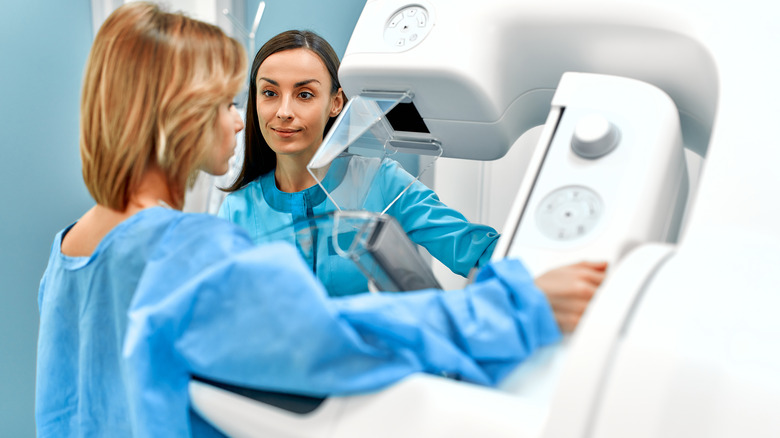 Woman getting a mammogram