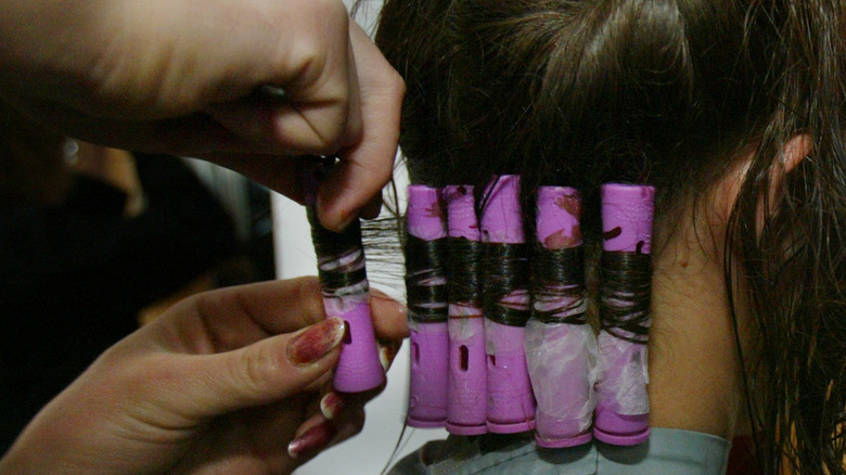 Woman wearing getting a perm