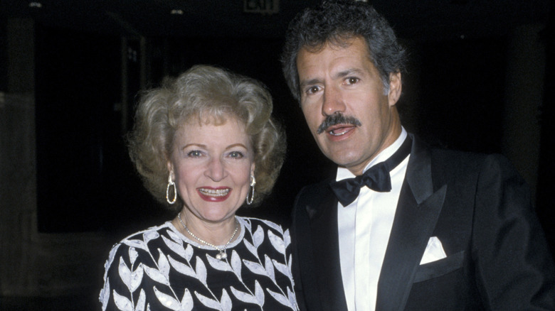 Betty White and Alex Trebek during Jewish National Funds Annual Tree of Life Awards at Sheraton Premiere Hotel in Los Angeles, California, in December 1986.