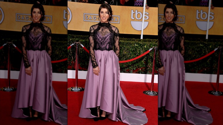 Mayim Bialik smiles on the red carpet