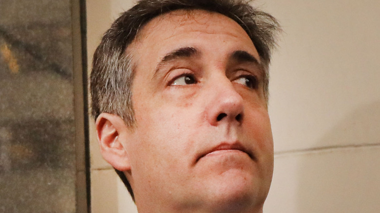 Michael Cohen with news mics 