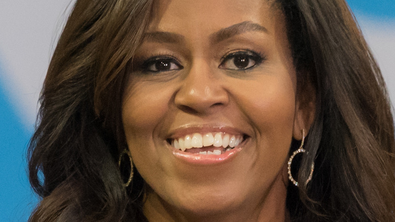 Former First Lady Michelle Obama speaking to a rally in Raleigh, N.C.