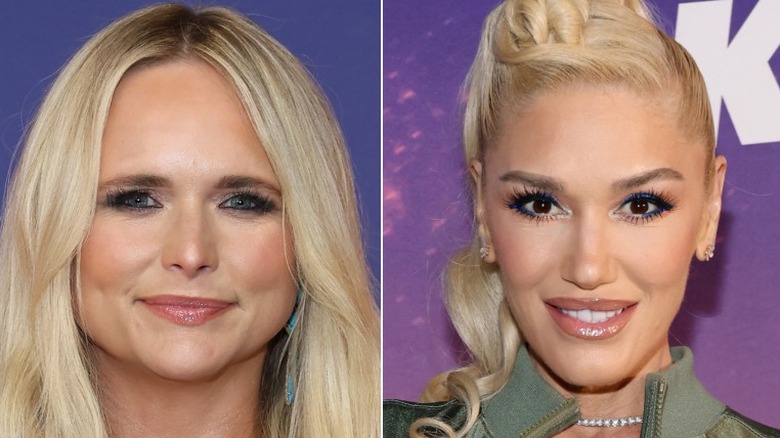 Split image of Miranda Lambert and Gwen Stefani smiling while posing at events