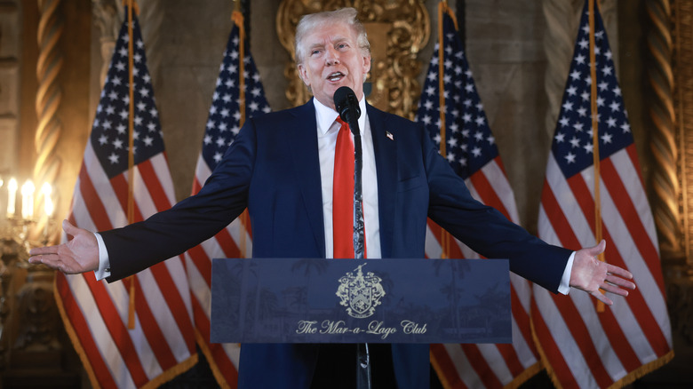 Donald Trump holding a press conference at Mar-a-Lago