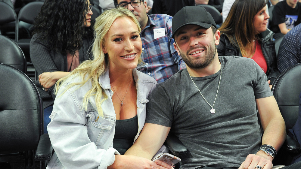 Baker Mayfield and Emily Wilkinson smiling