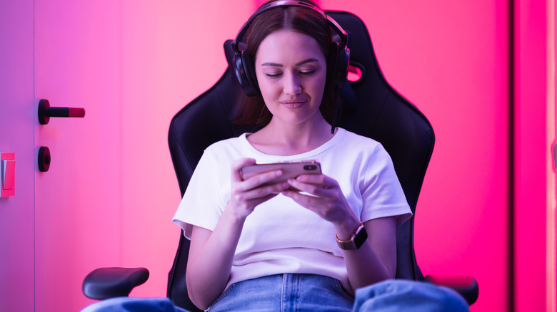 Woman watching a video game stream
