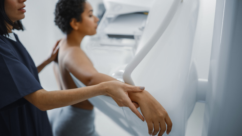 Woman getting a mammogram