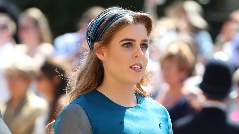 Princess Beatrice arriving at Harry and Meghan's wedding