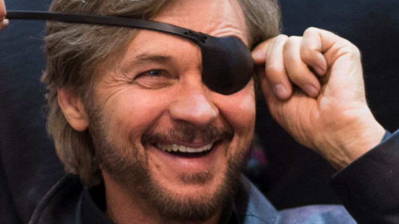 Stephen Nichols puts on his DOOL character's eye patch. 