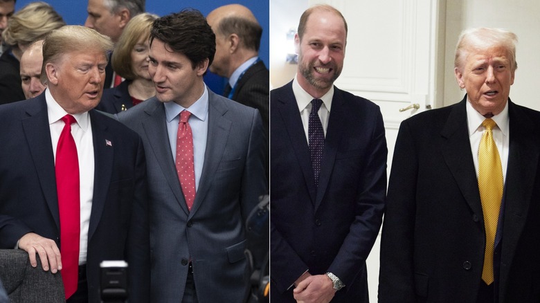 Split image of Donald Trump with Justin Trudeau and Prince William