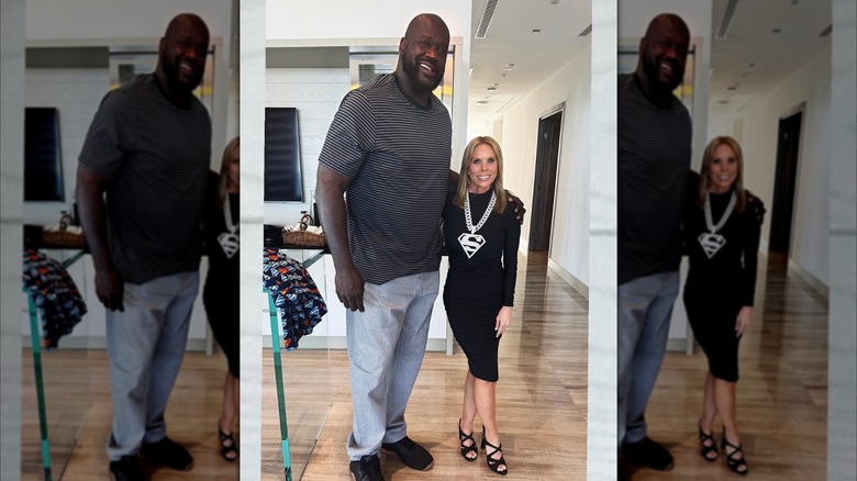 Shaquille O'Neal and Cheryl Hines smiling together