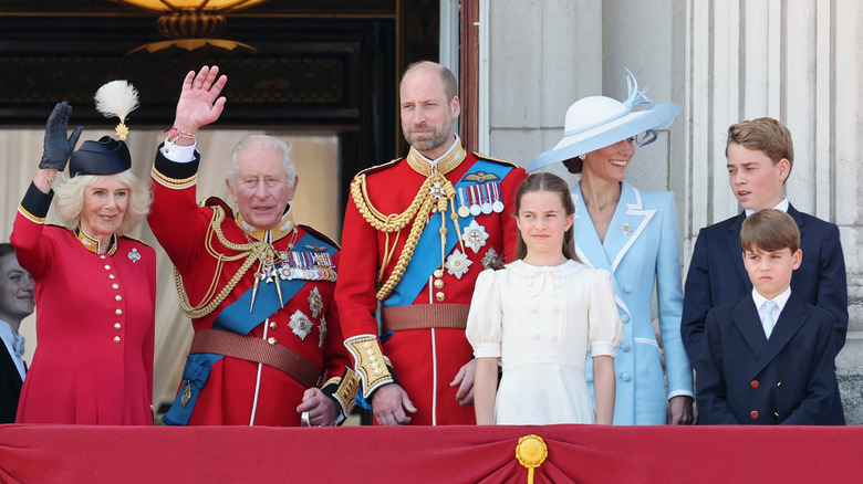 The British royal family on a balcony.