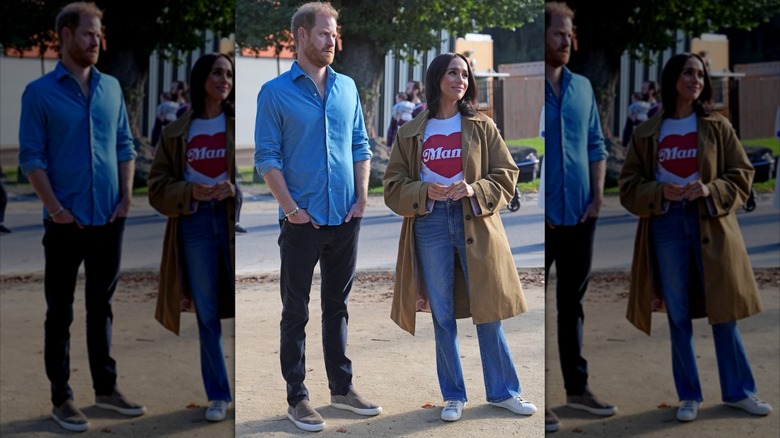 Prince Harry and Meghan Markle on the street.