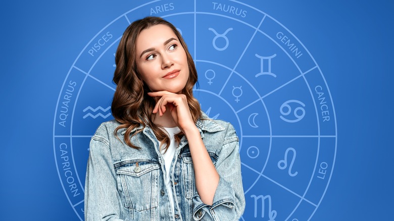 A woman and the zodiac wheel. 