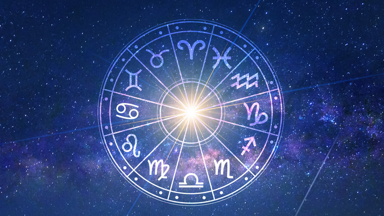 Zodiac wheel in night sky 