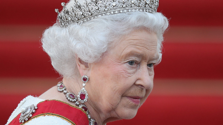 Queen Elizabeth wearing a crown