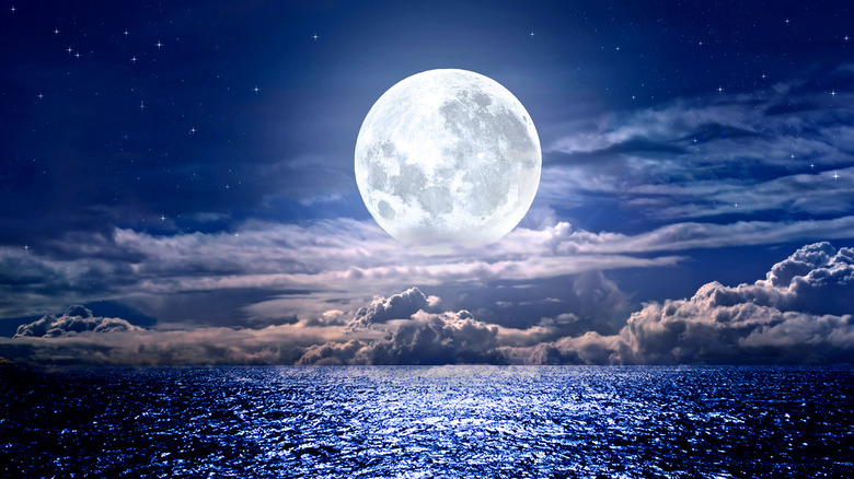 A full moon over the sea. 