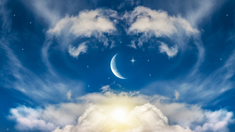 Crescent moon in the blue night sky 