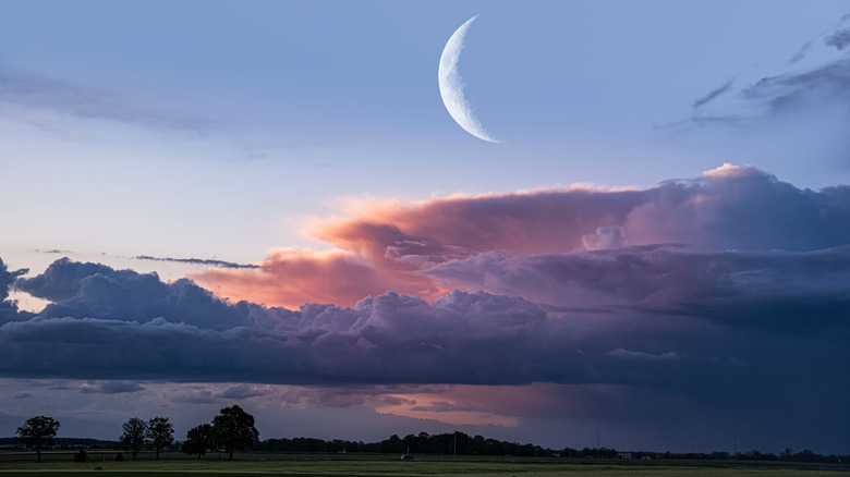 A moon in the sky. 