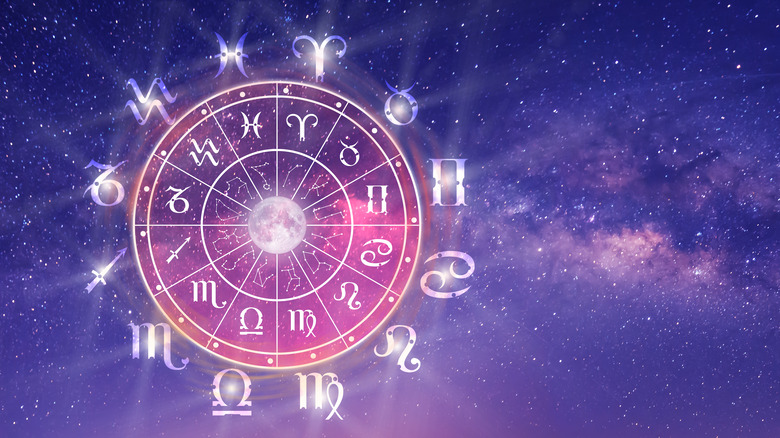 A Zodiac chart against a night sky