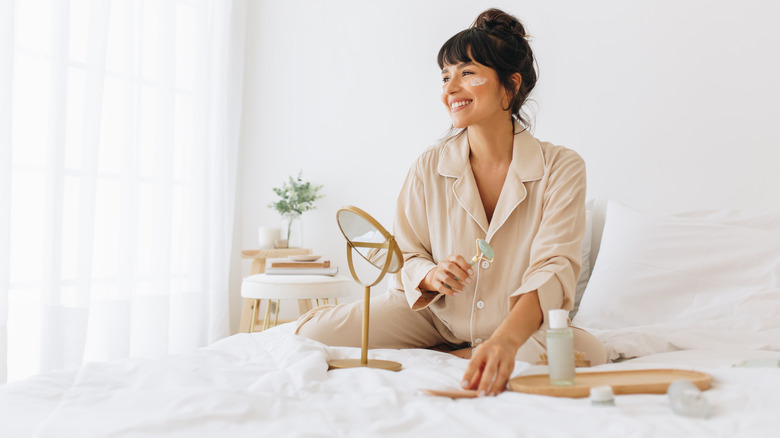 A woman practicing self care 