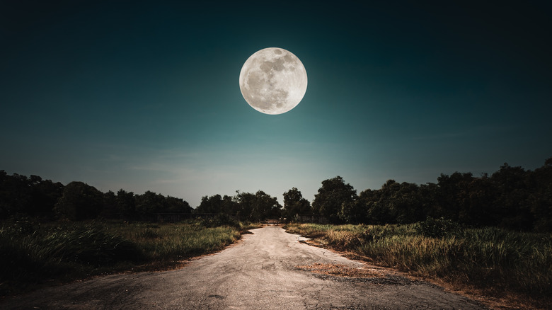 A full moon over a road 
