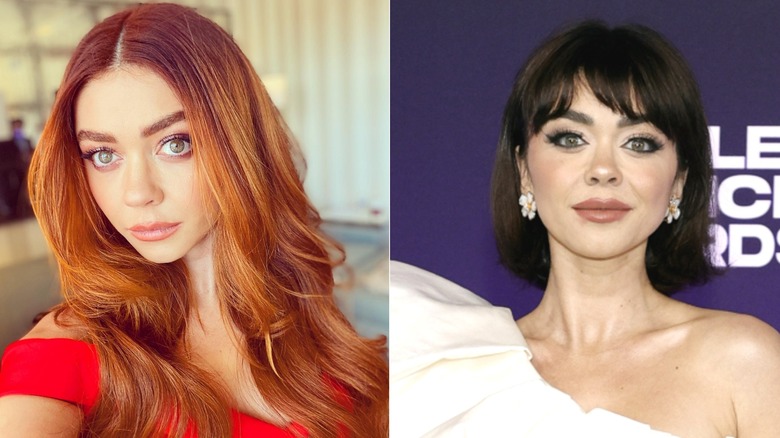 Sarah Hyland with red hair and short brown hair