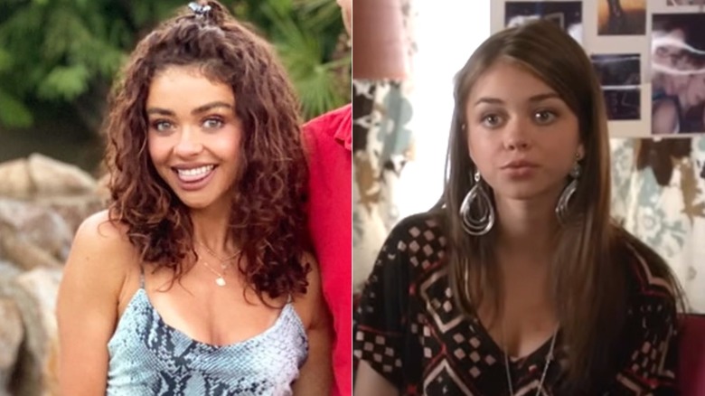 Sarah Hyland with curly hair and straight hair