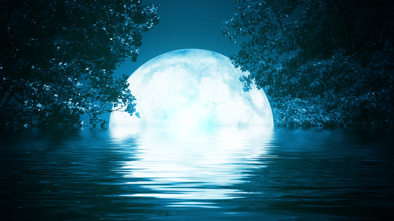Full moon reflecting in water