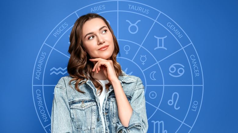 A woman and the zodiac wheel.