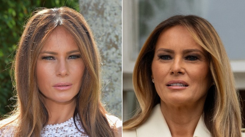 Split image of Melania Trump in 2015 and Melania Trump 2025