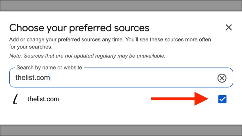 Screengrab of thelist.com in Google's "Preferred Sources" page