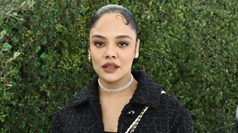 Tessa Thompson with swirly bangs