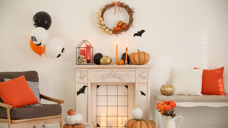 Mantle with Halloween decor