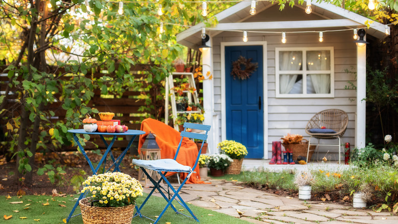 backyard decorated for Halloween