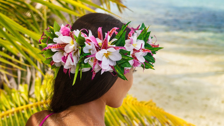 Hawaii Beach Woman with Flowers in Hair