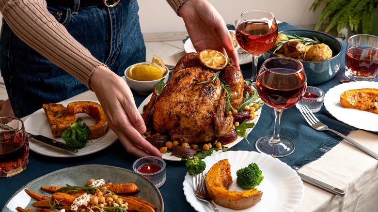 Thanksgiving dinner on table