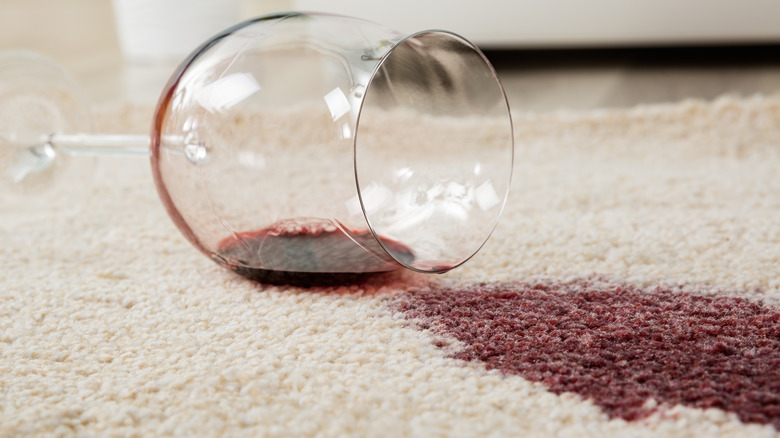 Wine stain on beige carpet