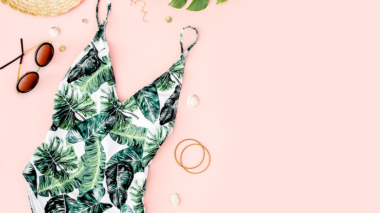 Swimsuit with green leaves