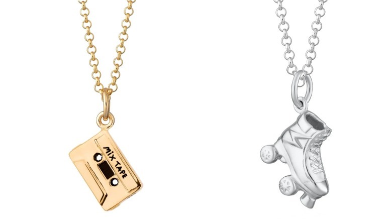 Gold and silver necklaces with music and roller skate charms