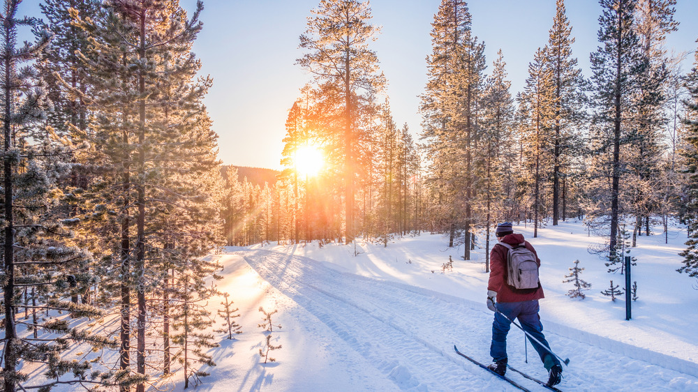 Outdoor exercise, someone snowshoeing 