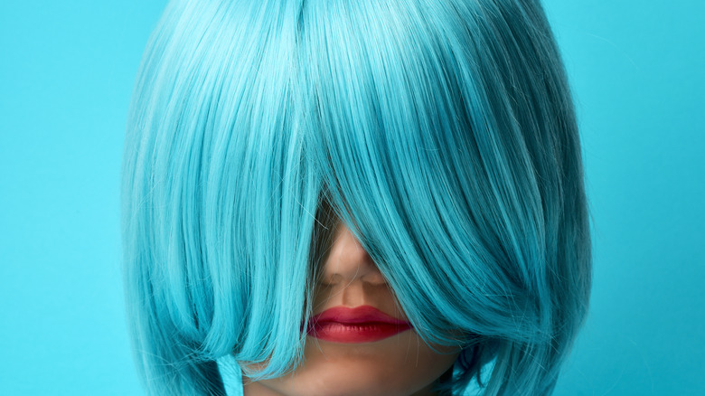 Blue wig on a mannequin head