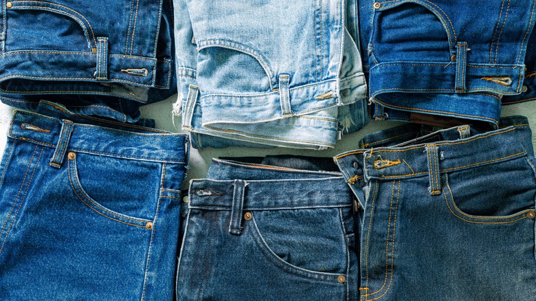 Folded jeans on a table