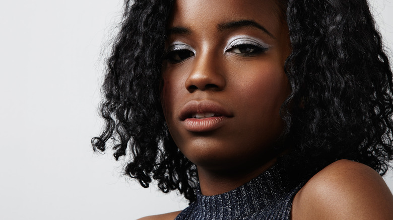 woman wearing silver eyeshadow