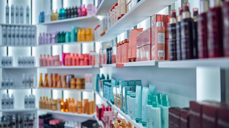 Products shelved in hair salon