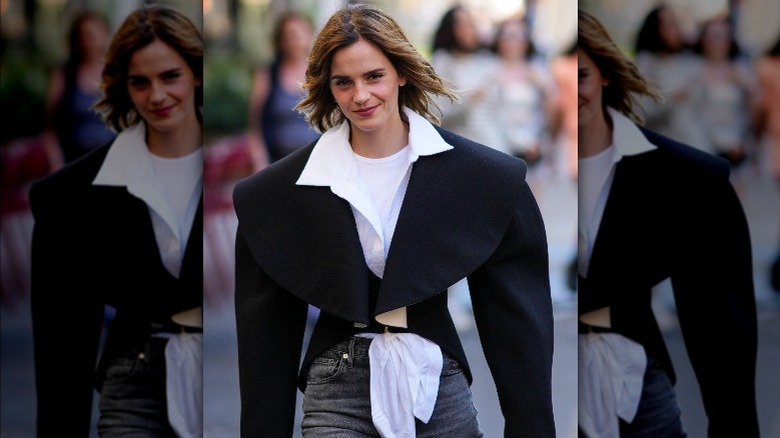 Emma Watson smiling Paris Fashion Week