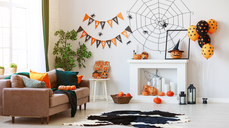 Living room decorated for Halloween