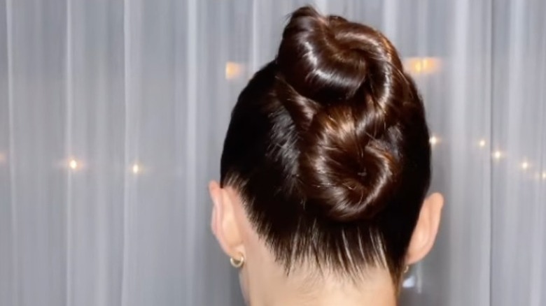 brown hair in funnel cake bun